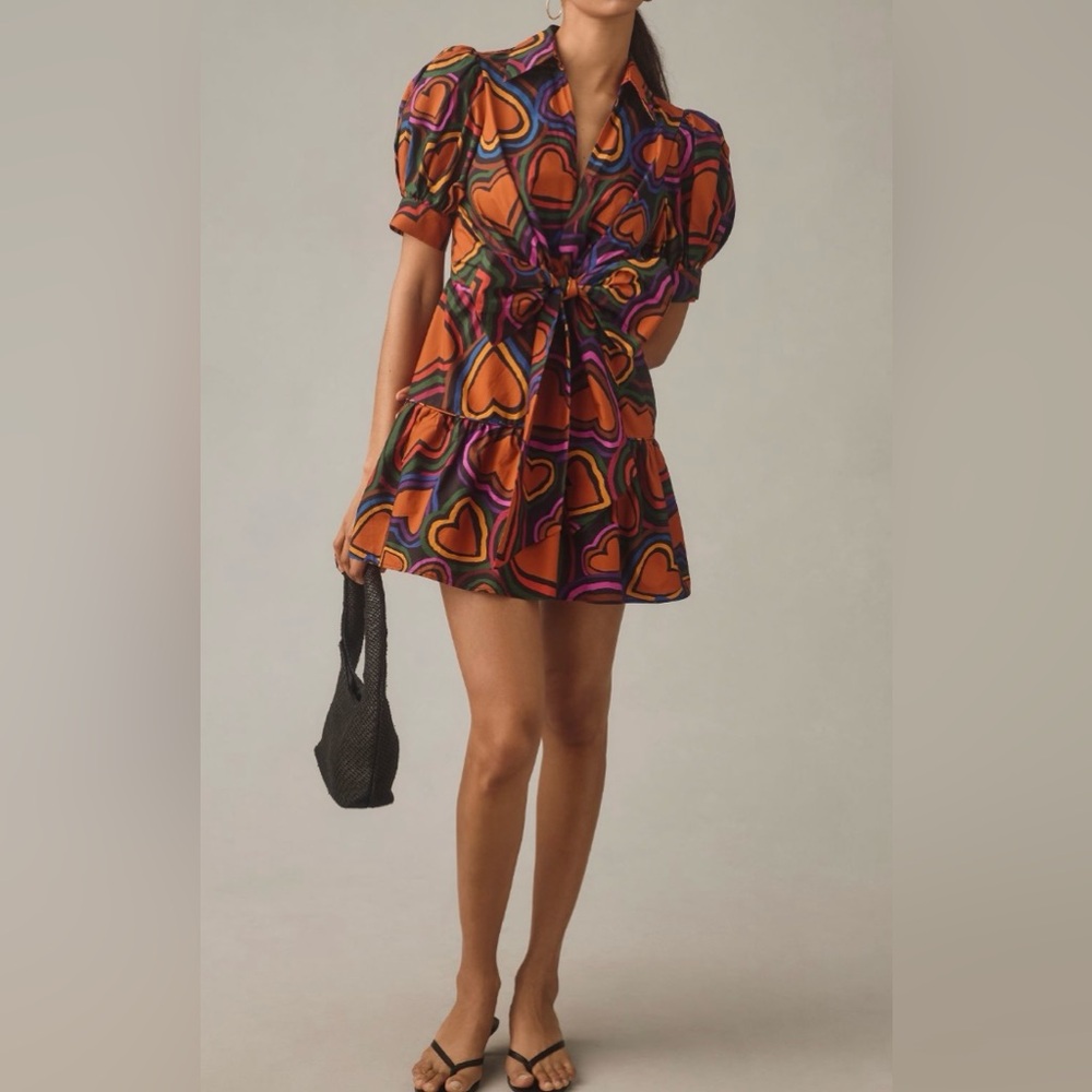Farm Rio Heart Print Front-Bow Mini Dress - Picture 3 of 12
